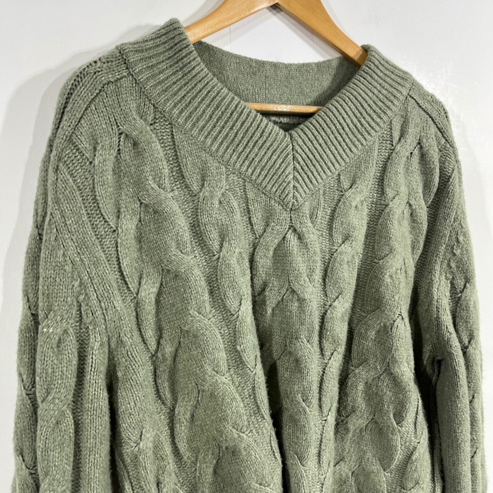 Abercrombie & Fitch Y2K Preppy Fisherman Cable Knit V-Neck Sweater Womens Medium - Picture 2 of 10